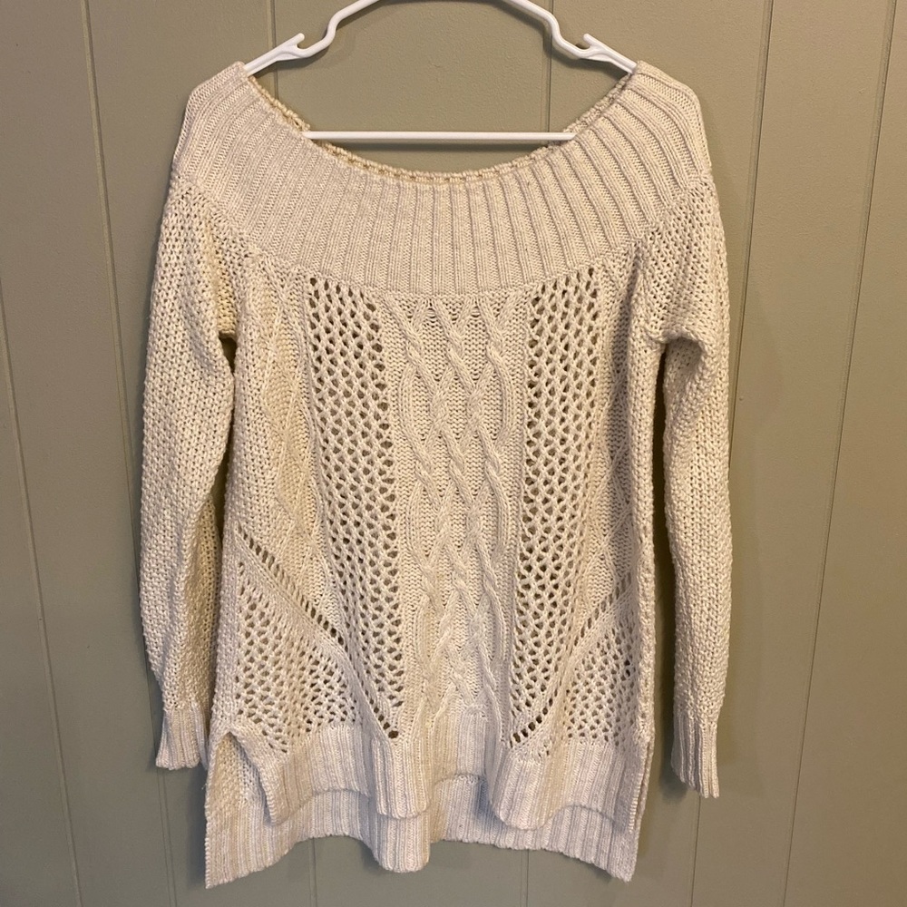 Off the shoulder cable knit sweater